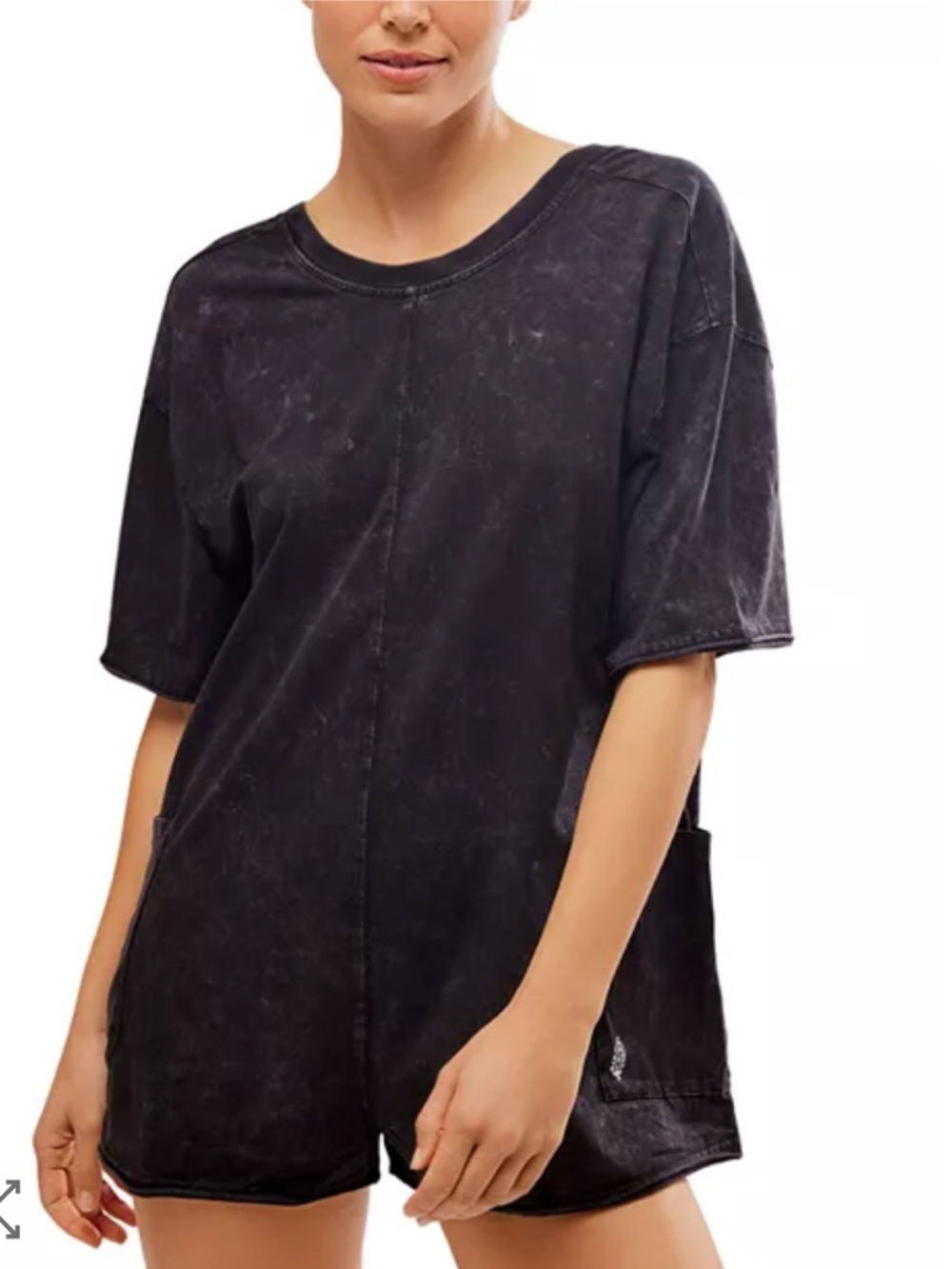 Free People Movement Hot Shot Tee Romper in a black acid wash finish Size Large